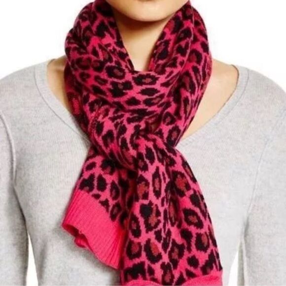 kate spade Accessories - kate spade Large Fuchsia Pink Black Rust Brown Cheetah Animal Print Knit Scarf